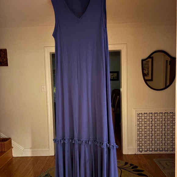 Spense Navy Blue Vneck Maxi Dress with Fringe Detail--M - Picture 2 of 2